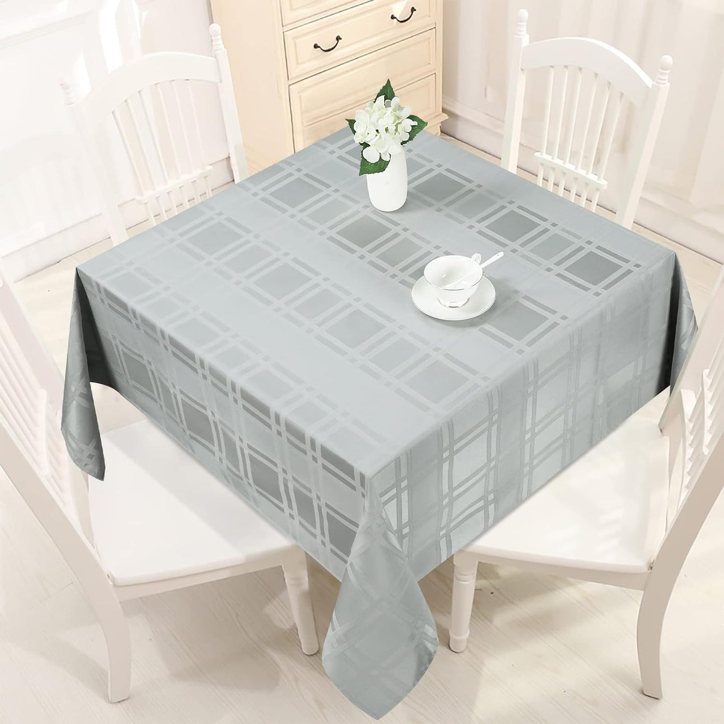 Bulk Solid Plaid Jacquard Spring Tablecloth Wrinkle and Water Resistant, Contemporary Woven Decorative Table Cover for Holiday Events Wholesale