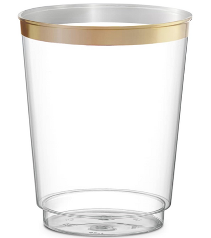 Bulk 25 Pcs Clear Gold Rim Plastic Wine Glasses Banquet Party Wholesale