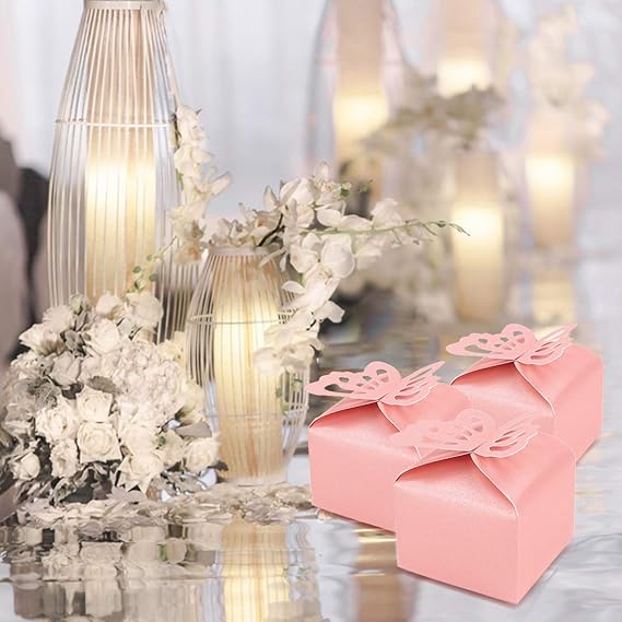 Bulk 50 Pack Favor Boxes with Hollow-out Butterfly for Birthday Party Wedding Thanksgiving Valentine's Day Wholesale