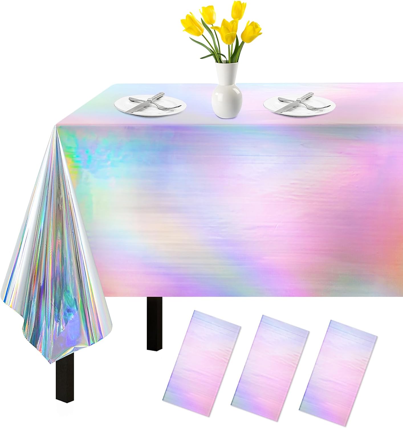 Bulk Vibrant Rainbow Disposable Tablecloth 54x108 Inches Ideal for Birthday Parties Buffets Disco and Mermaid Themed Decor Wholesale