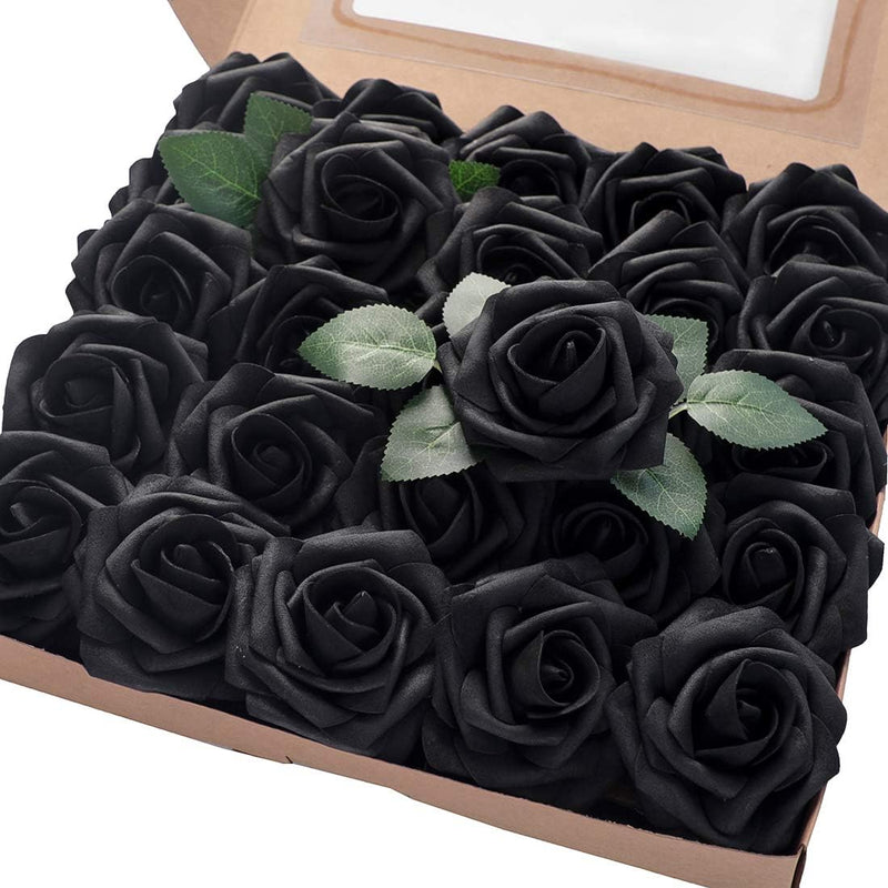 25 Pcs Artificial Foam Roses with Bendable Stems, 12 Inch, Ivory White Purple for DIY Wedding Bouquets and Centerpieces