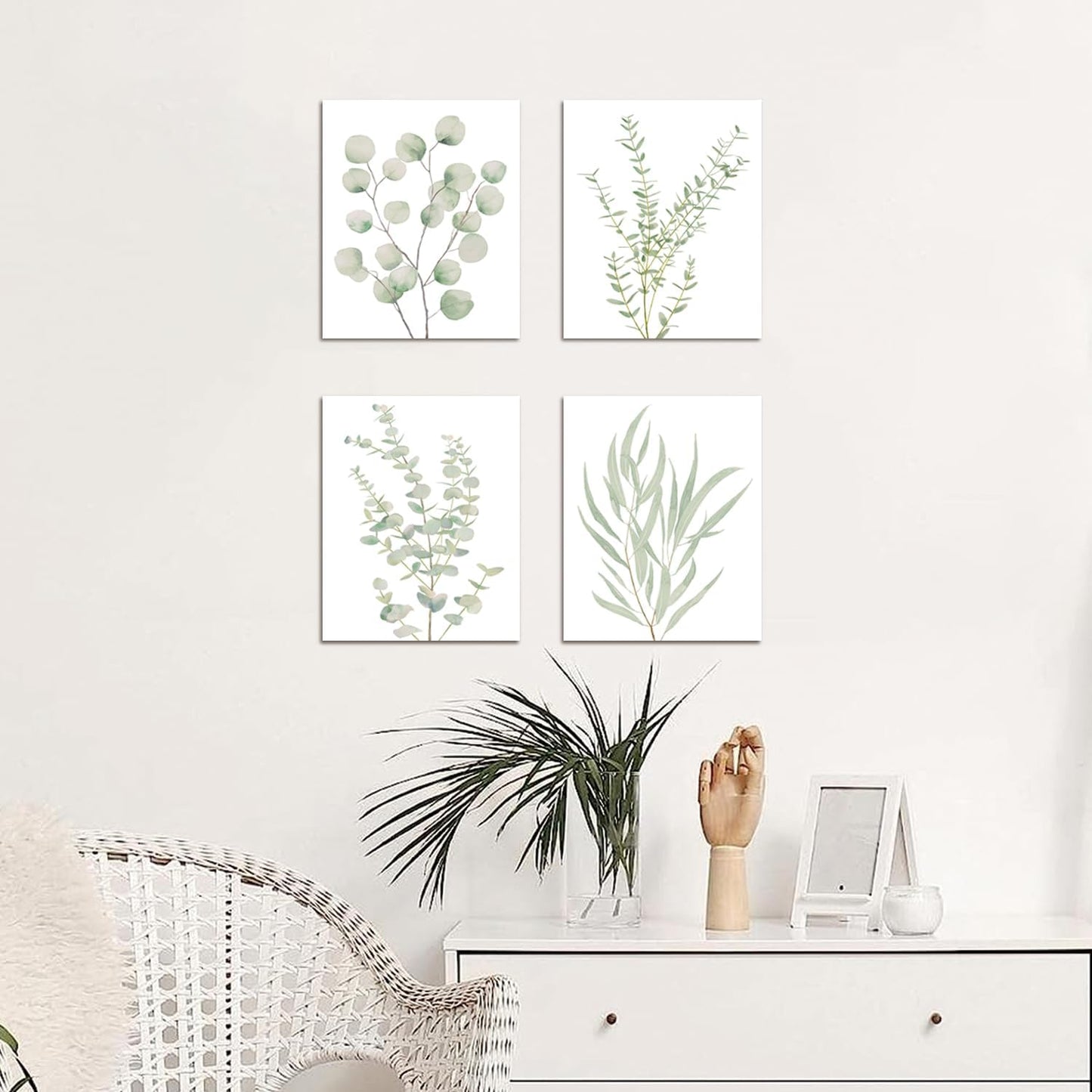 Bulk 4 Pcs Botanical Plant Canvas Wall Art Framed Boho Decor for Bathroom Bedroom Sage Green Eucalyptus Prints for Office Wholesale