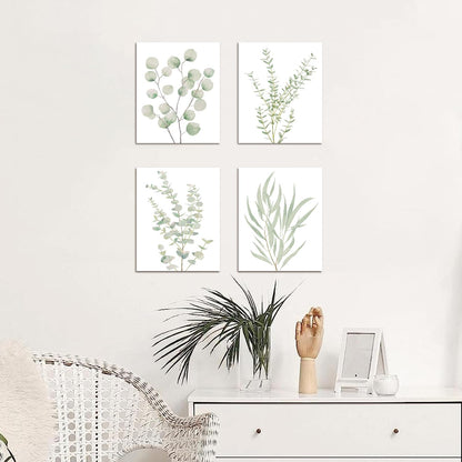 Bulk 4 Pcs Botanical Plant Canvas Wall Art Framed Boho Decor for Bathroom Bedroom Sage Green Eucalyptus Prints for Office Wholesale