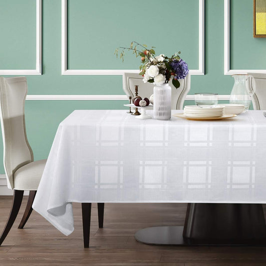 Bulk Solid Plaid Jacquard Spring Tablecloth Wrinkle and Water Resistant, Contemporary Woven Decorative Table Cover for Holiday Events Wholesale