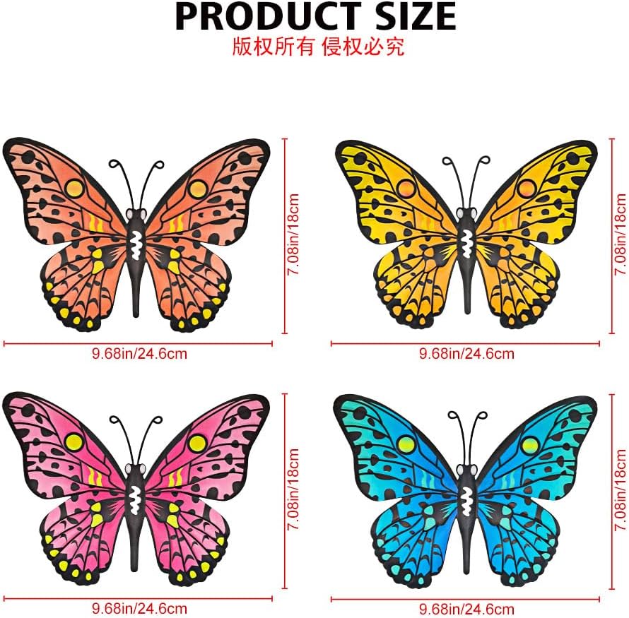 Bulk 4 Pcs Metal Butterfly Wall Decor 9.6" Outdoor Garden Patio Bedroom Art Living Room Balcony Perfect Gift for Family Friends Wholesale