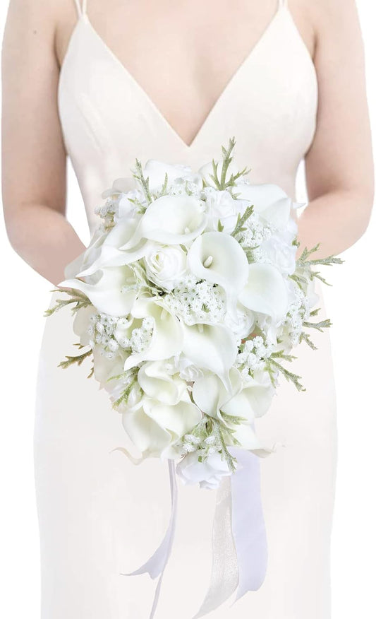 Bulk 2 Pcs Calla Lily Bridal Bouquet Silk Reinforced Stems Shatterproof Petals for Cathedral Weddings Centerpieces Anniversary Wholesale