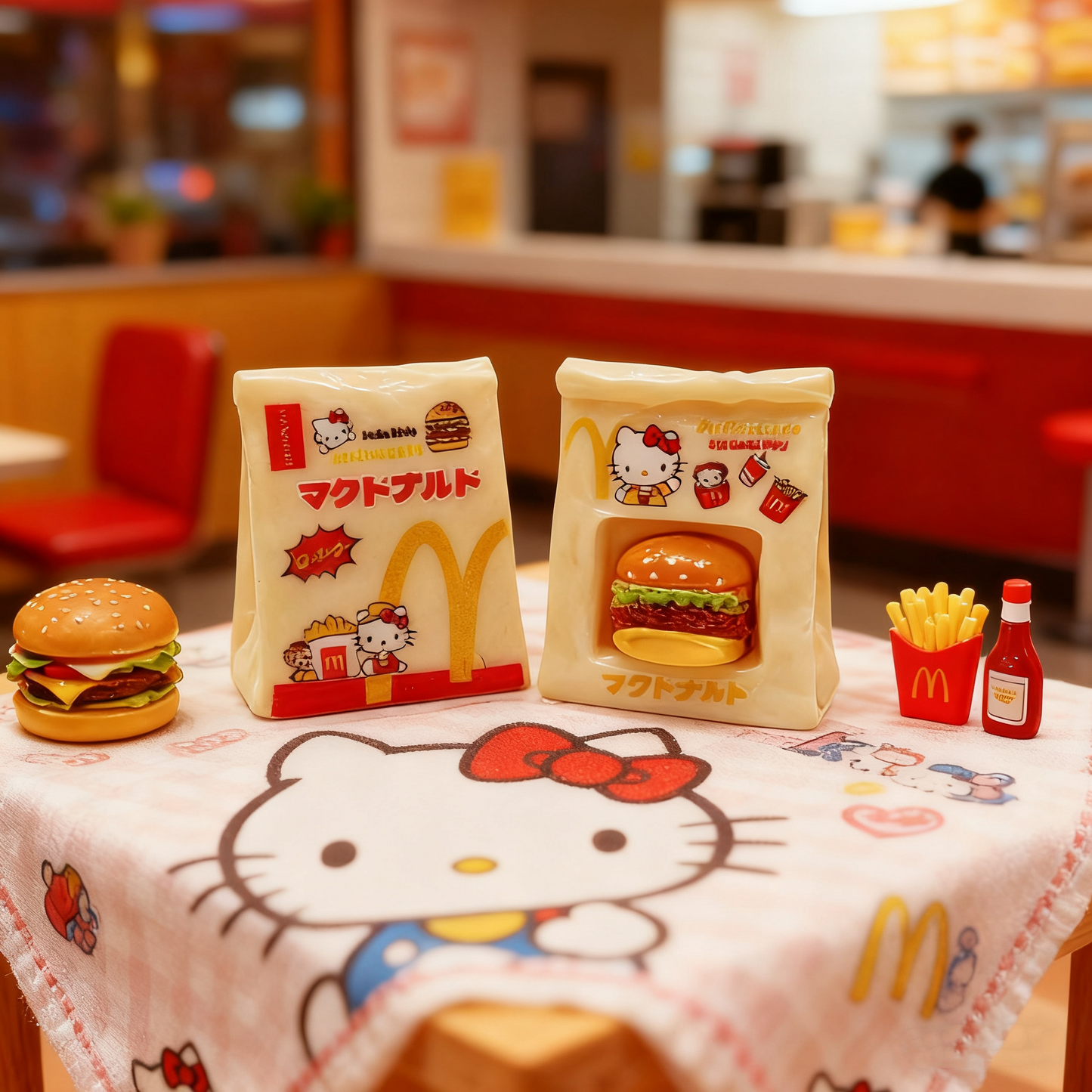 10Pcs 3D Mini McDonald's Hamburger Paper Bag Resin Charms | Wedding Decor for Dessert Table & Miniature Wedding Scene