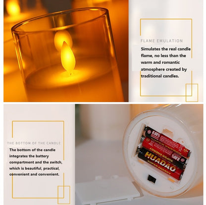 Bulk 3 Pcs LED Flameless Candles with Acrylic Glass for Festival Wedding Home Party Decor Wholesale