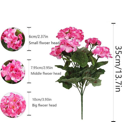 Bulk 13.7" Artificial Red Geranium Bush Fake Flowers UV Resistant for Home Outdoor Decor Wholesale