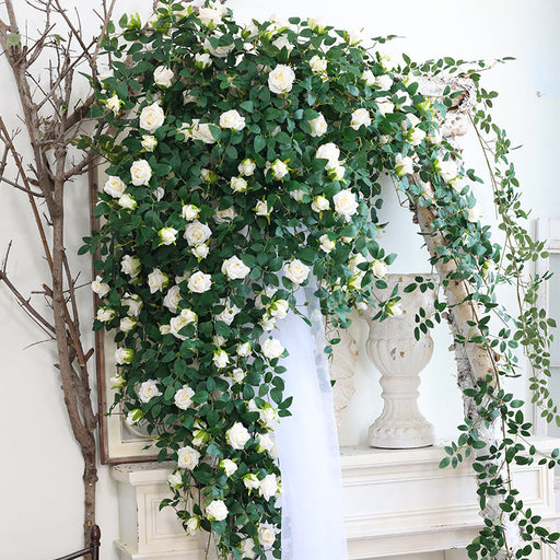 2 Pcs Artificial Blooming Rose Hanging Flower Garland Vine for Wedding Arch Outdoors Ceremony