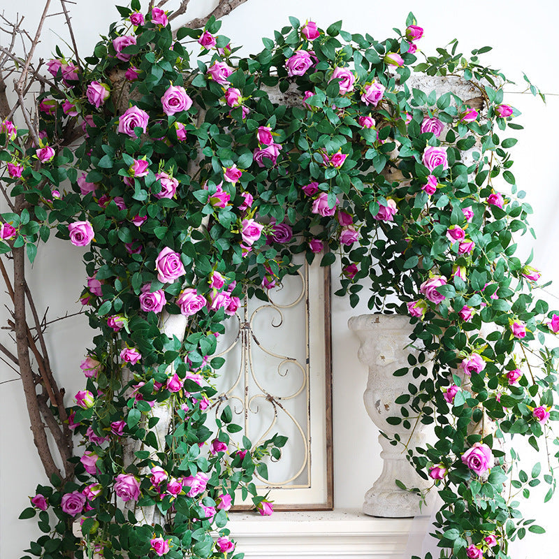 2 Pcs Artificial Blooming Rose Hanging Flower Garland Vine for Wedding Arch Outdoors Ceremony