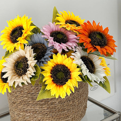 6 Pcs Artificial Fall Sunflowers Bouquet Long Stems 24 Inch for Home Wedding Party Decor