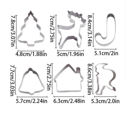 6PCS Stainless Steel Christmas Cookie Cutters Set - Holiday Shapes (Tree, Reindeer, Gingerbread) for DIY Baking