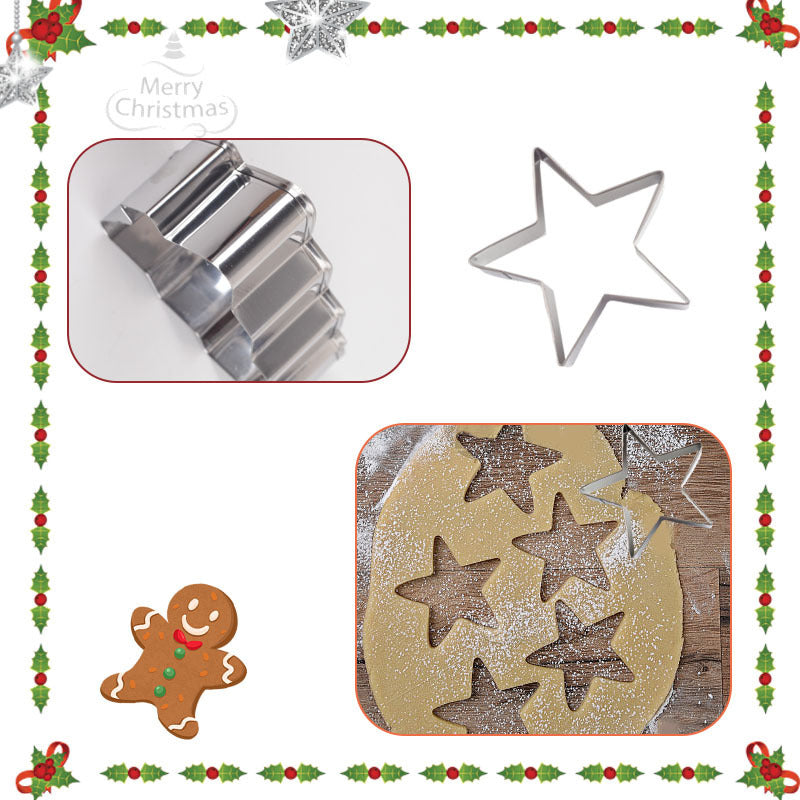 6PCS Stainless Steel Christmas Cookie Cutters Set - Holiday Shapes (Tree, Reindeer, Gingerbread) for DIY Baking