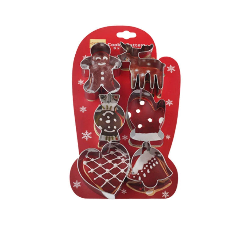 6PCS Stainless Steel Christmas Cookie Cutters Set - Holiday Shapes (Tree, Reindeer, Gingerbread) for DIY Baking