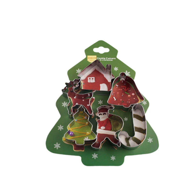 6PCS Stainless Steel Christmas Cookie Cutters Set - Holiday Shapes (Tree, Reindeer, Gingerbread) for DIY Baking