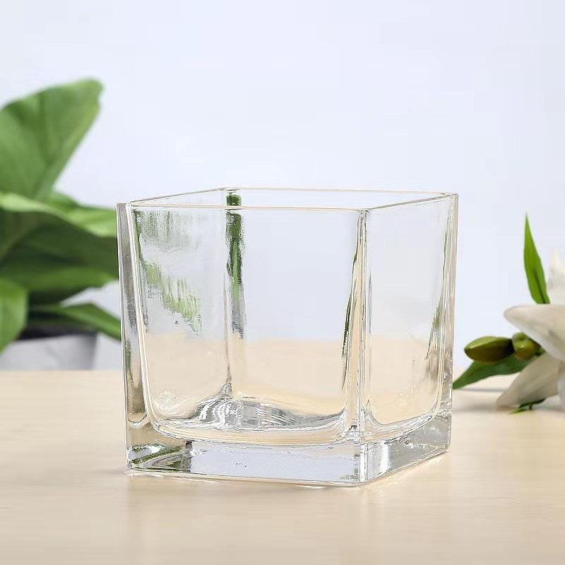 Clear Glass Cube Vases Bulk Set of 12, Square Glass Flower Containers for Artificial Flowers