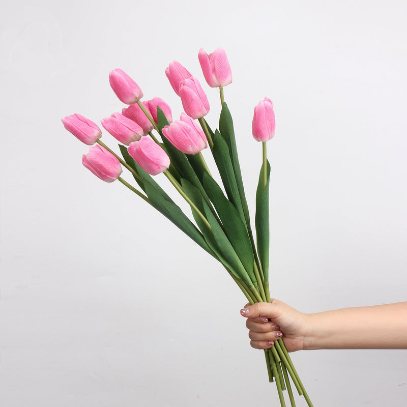 6 Pcs 20 Inch Deep Pink Silk Tulip Stems Artificial Flowers for Home Wedding Decor