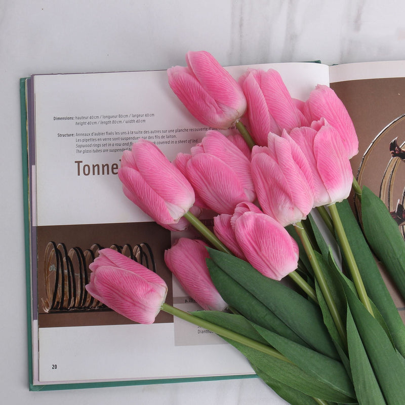 6 Pcs 20 Inch Deep Pink Silk Tulip Stems Artificial Flowers for Home Wedding Decor