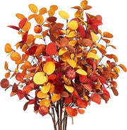 6 Pcs Artificial Eucalyptus Stems Fall Colors 18 Inch Silk Leaves for Floral Arrangement Wedding Decor