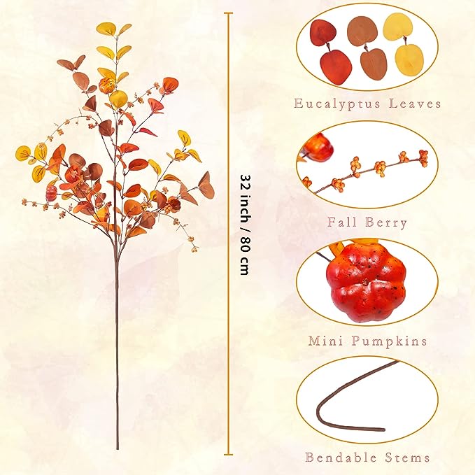6 Pcs Artificial Eucalyptus Stems Fall Colors 18 Inch Silk Leaves for Floral Arrangement Wedding Decor