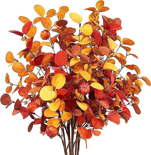 6 Pcs Artificial Eucalyptus Stems Fall Colors 18 Inch Silk Leaves for Floral Arrangement Wedding Decor