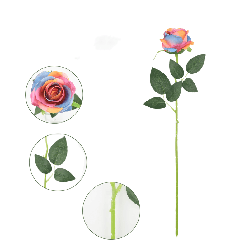 19 Inch Rainbow Rose Stem Artificial Flower 10 Pcs Colorful Silk Roses for Arrangements Centerpieces