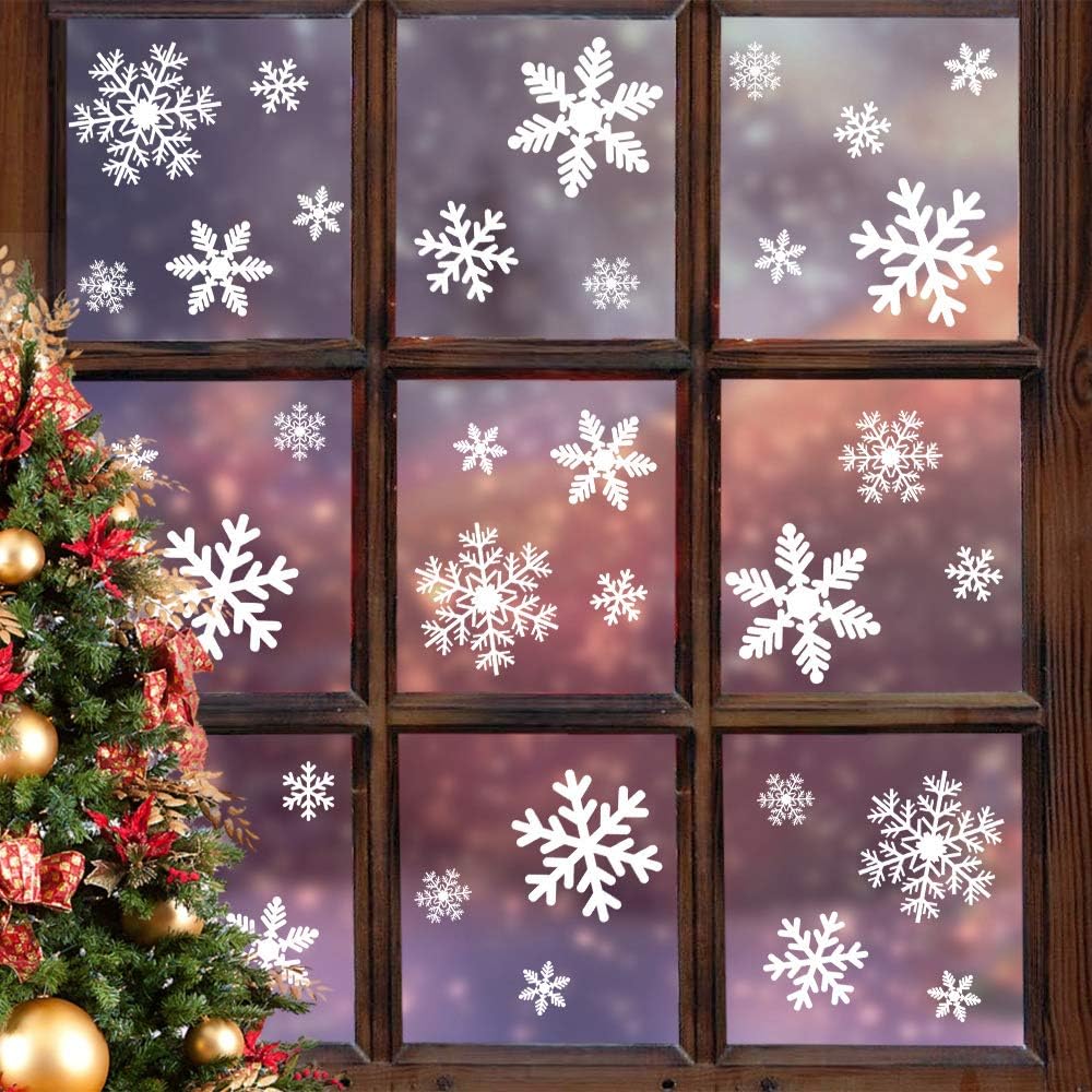 Bulk 135 Pcs Christmas Snowflake Window Clings Static Cling Window Decals for Christmas Decorations Xmas Party Décor Wholesale