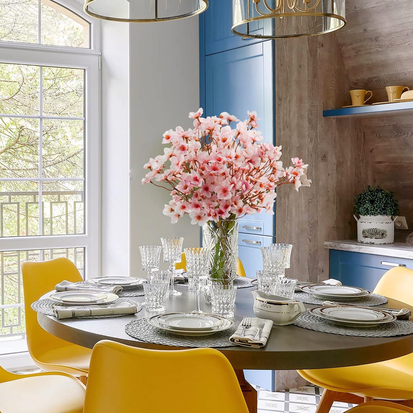 Wedding Floral Backdrop Artificial Cherry Blossom Stems - 5 Pack Silk Decor for Venue Styling