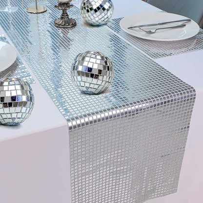 Bulk 12 x 71 Inches Glitter Disco Party Table Runner Mirror Silver Retro 70s 80s Disco Ball Table Decor for Birthday Bachelorette and Dance Party Wholesale
