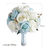 Bulk 8.66" White Blue Artificial Silk Rose Bridal Bouquet Wedding Tossing Ceremony Bouquet Wholesale