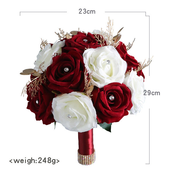 Bulk 9" Bridal Bouquet Burgundy & White Artificial Roses Wedding Bouquets Wholesale