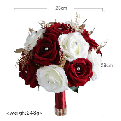 Bulk 9" Bridal Bouquet Burgundy & White Artificial Roses Wedding Bouquets Wholesale