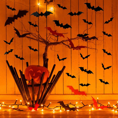 Halloween Decorations 140 Piece 3D Black Bat Wall Decals Waterproof 4 Sizes for Home and Room Decor
