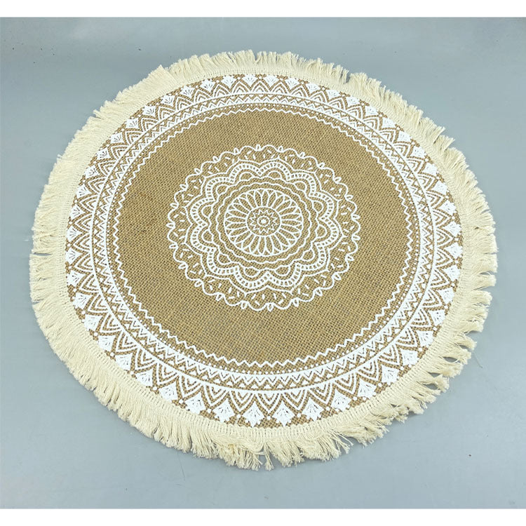 Bulk 2pcs 15 Inch Boho Round Braided Placemats with Tassel Vintage Vase Mat for Home Party Birthday Wholesale