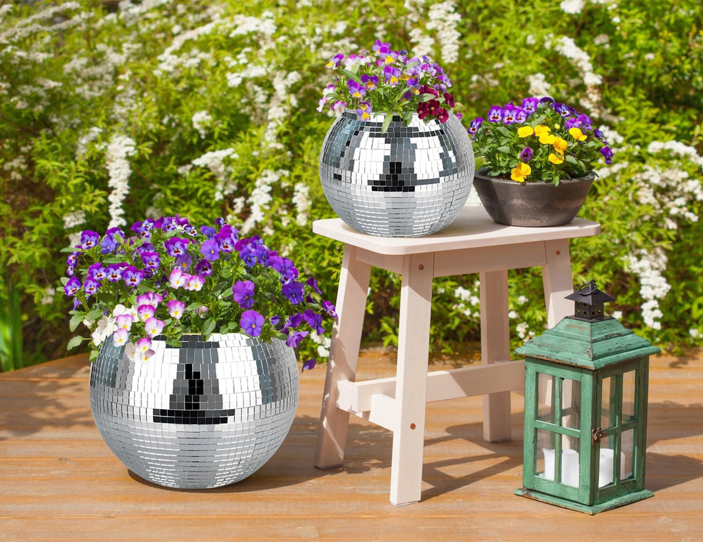 Bulk Disco Ball Planter 6 inch Silver Mirror Planter Disco Style Hanging Flower Pot for Home Decor Wholesale
