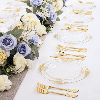 Bulk 2Pcs Gold Rim Clear Plastic Plates Elegant Disposable Dinnerware for Weddings Parties and Thanksgiving Celebrations Wholesale