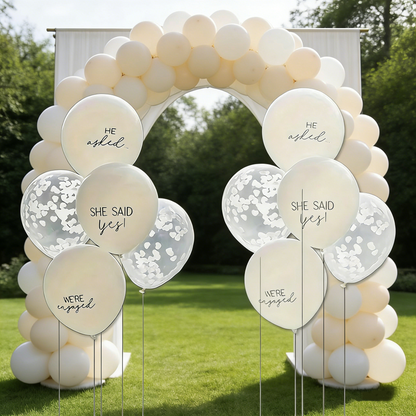 Wedding Engagement Party Balloon Decor (15-Pack 12in) – "He Asked She Said Yes!" Printed Set