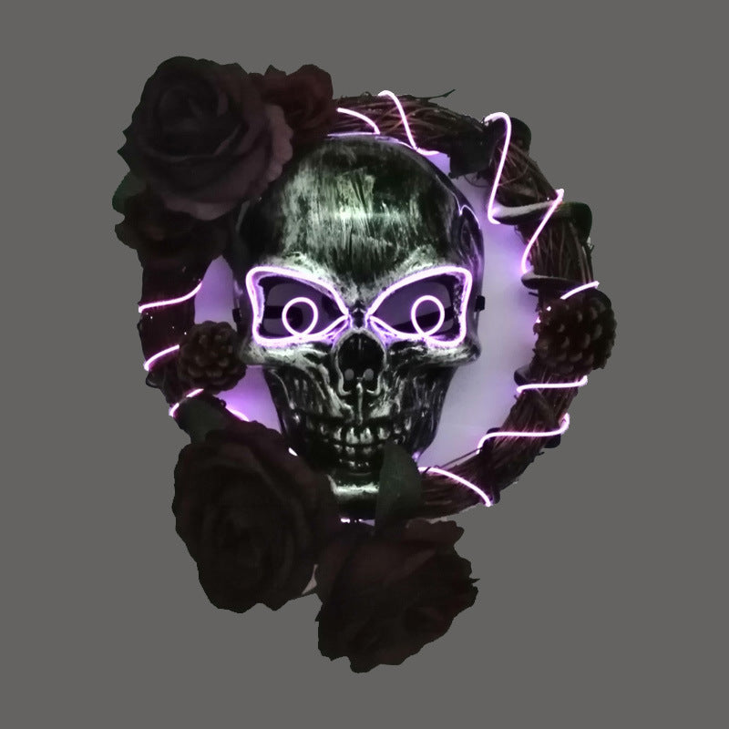 Halloween Skull Light Up Wreath 16 Inch Artificial Halloween Decoration