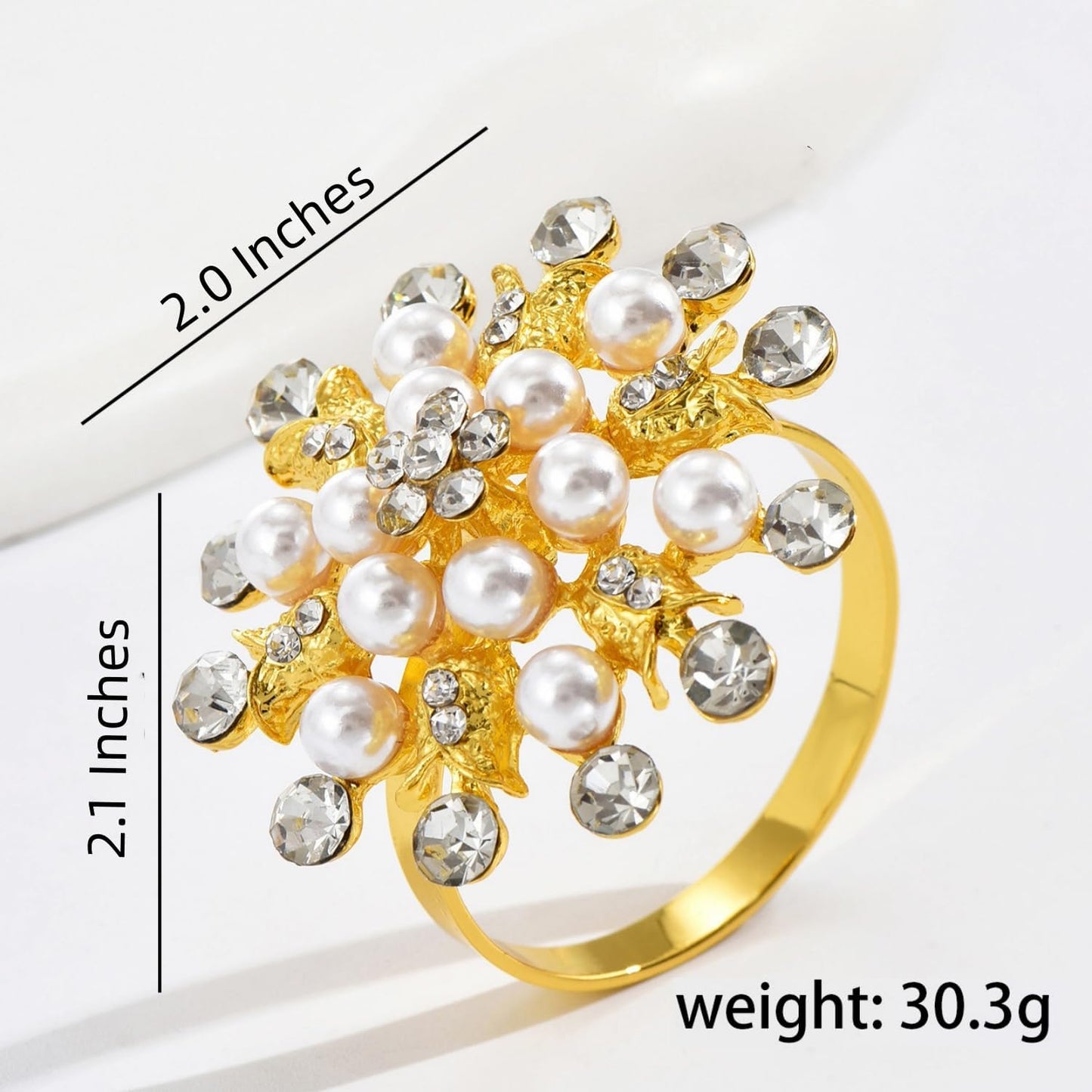 Bulk 12 Pcs Gold Napkin Rings Flower Pearl Rhinestone Napkin Holders for Wedding Party Home and Dining Table Decor Wholesale