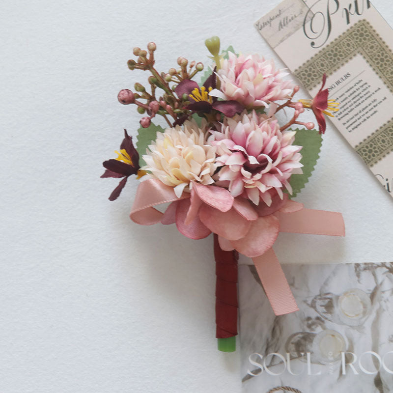 Pink Rose Mum Boutonnieres and Corsages Bulk Set, Artificial Flowers, Multiple Pieces