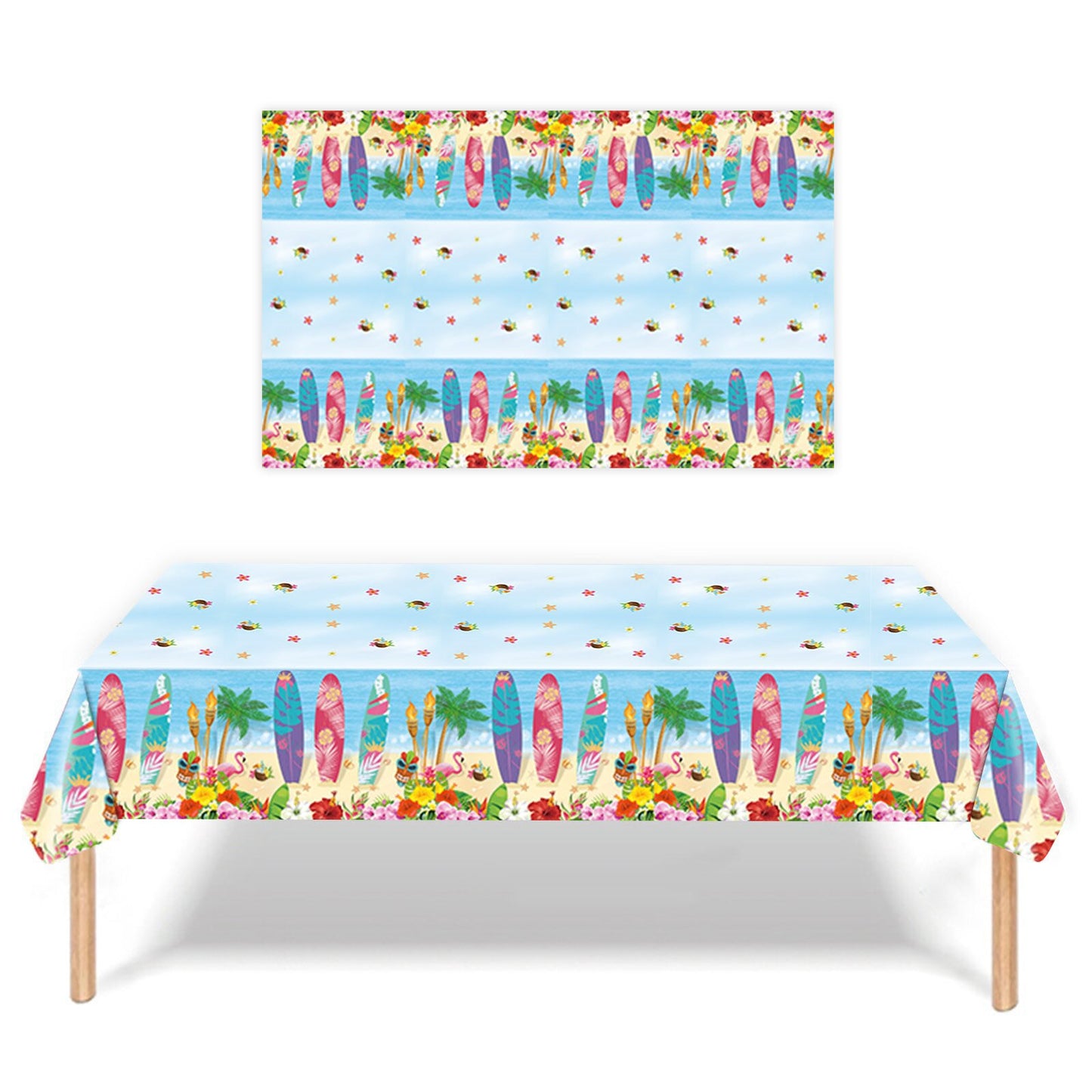 Bulk 2 Pcs Summer Beach Plastic Tablecloths Aloha Luau Hawaiian Flamingo Surfboard Design 54 x 108 Inch for Pool Beach Party Decorations Wholesale