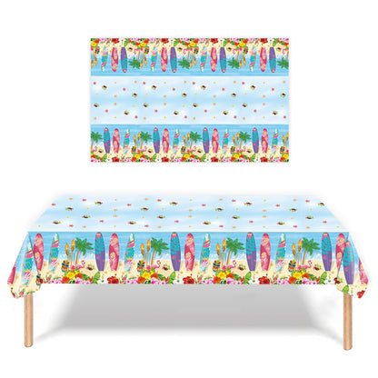 Bulk 2 Pcs Summer Beach Plastic Tablecloths Aloha Luau Hawaiian Flamingo Surfboard Design 54 x 108 Inch for Pool Beach Party Decorations Wholesale