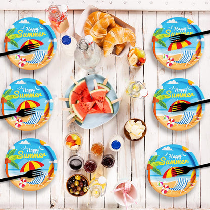 Bulk Summer Beach Theme Disposable Paper Plates Birthday Party Dessert Plates Baby Shower Tableware and Decorations Wholesale