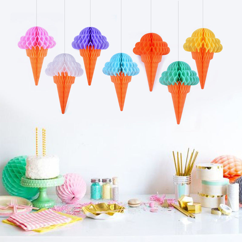 Bulk 10 Pcs Ice Cream Honeycomb Ball Backdrop Streamers Perfect for Birthday Parties Holiday Celebrations Hawaiian Weddings and Summer Decor Wholesale