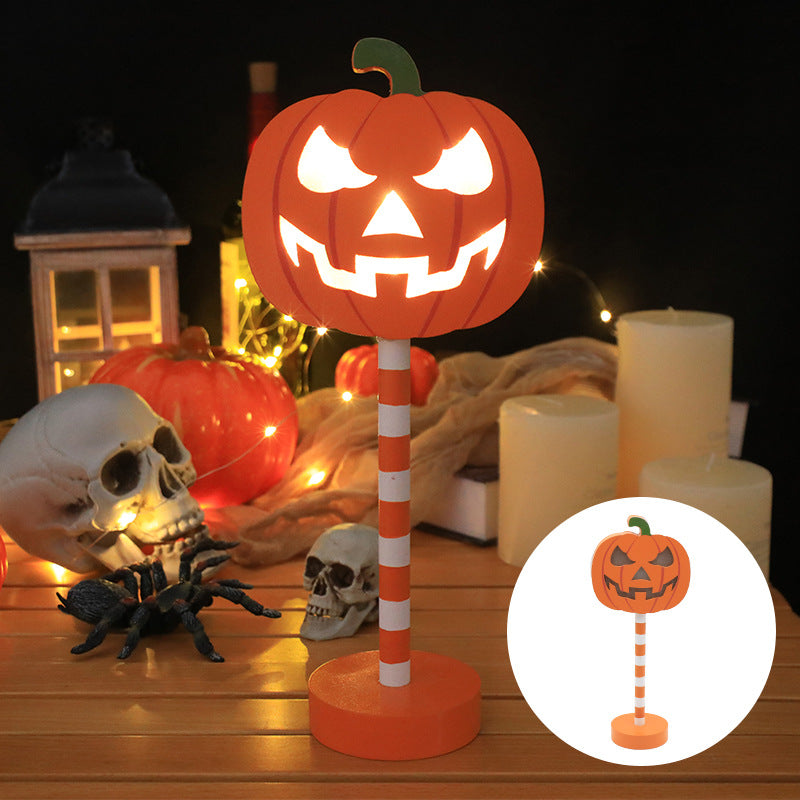 Bulk 2Pcs Halloween LED Pumpkin Ghost Skull Wooden Decorations – Spooky Light-Up Party Decor Wholesale