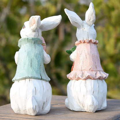 Bulk 2 Pcs Easter Bunny Figurines Easter White Rabbit for Spring Home Decor Wholesale