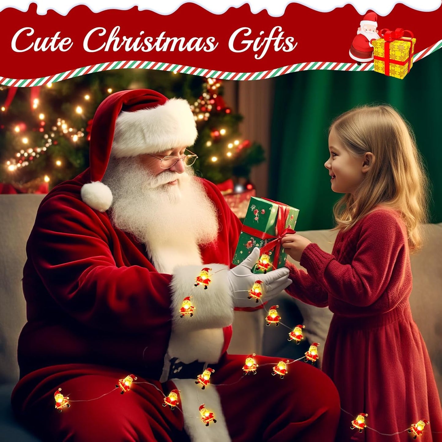 Bulk 10 Foot 30 LED Santa String Lights Battery Operated Fairy Lights for Indoor Christmas Tree Holiday Party Home Decor Wholesale