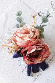 Retro Red Peony and Daisy Boutonnieres and Corsage Set, Bulk Artificial Flowers, Wedding Accessories