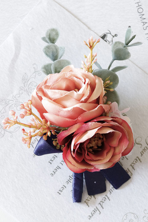 Retro Red Peony and Daisy Boutonnieres and Corsage Set, Bulk Artificial Flowers, Wedding Accessories